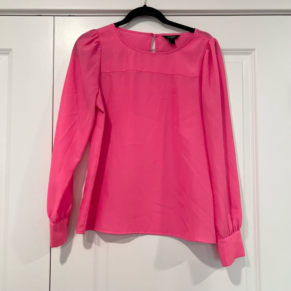 J Crew Women's Bright Pink Long Sleeve‎ Blouse with Buttons Size Small